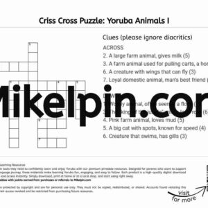 Criss Cross Puzzle: Yoruba Animals I